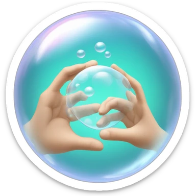 two clear transparent soap bubbles chlorinate each other's hands sticker