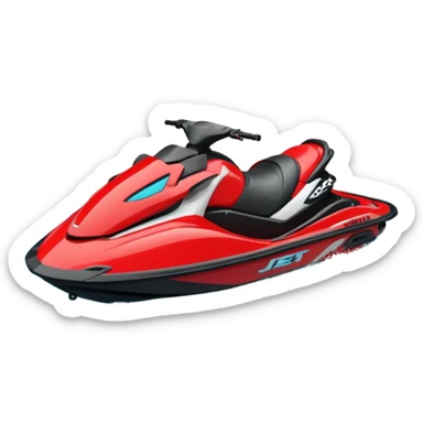 jet ski (red black and white all in the same amount. maybe a red a bit more dominant) on the sea. show the sea under the jet ski - blue with turquoise. no sky - white background instead sticker