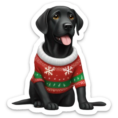 Black lab wearing Christmas sweater  sticker