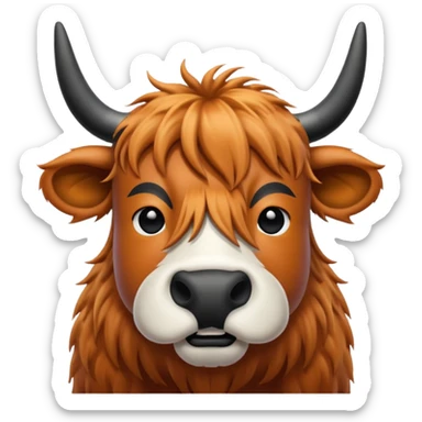 White and black Highland Cow with black nose sticker