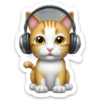 cat wearing headphones and a microphone sticker