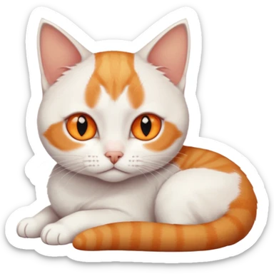 full body sad tiny short hair ginger and white cat with orange eyes lying down sticker