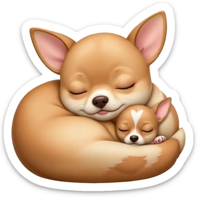 Cinematic Chubby Sleeping Fawn Chihuahua Portrait Emoji, Chubby and serene, with a petite, adorable build and a smooth fawn coat, eyes gently closed in peaceful slumber, Simplified yet irresistibly endearing features, highly detailed, glowing with a gentle, dreamy glow, high shine, relaxed and content, stylized with a touch of whimsy, bright and heartwarming, soft glowing outline, capturing the essence of a blissfully sleepy companion, so comically serene it feels like it could roll out of the screen and snore with adorable charm! sticker
