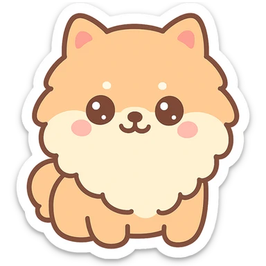 Pomeranian dog, kawaii cartoon style, big eyes, round face, very cute sticker