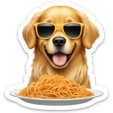 Golden retriever wearing sunglasses eating spaghetti  sticker