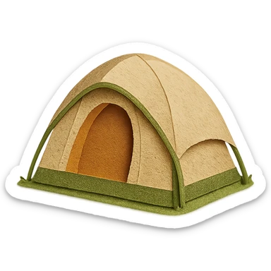 beige camping tent, paper craft style, layered paper details, realistic fabric texture, classic dome shape, set in a natural scene sticker
