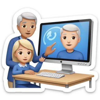 teaching somebody else in person, in the same place, watching the same monitor together, the trainee and trainer are in the similar age sticker