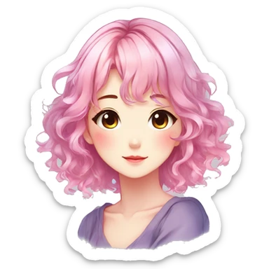 Gorgeous anime style shojo character with blushing face aesthetic and pretty colorful shiny gradient hair with hair garment trending style sticker