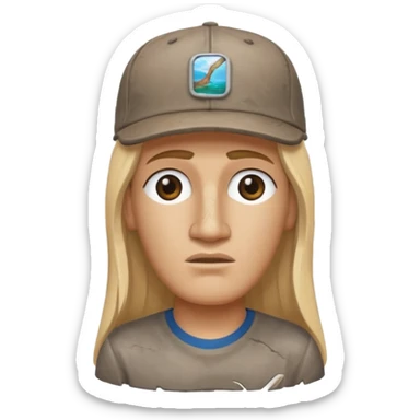 Easter island head rock with long blonde hair and a backwards baseball cap sticker