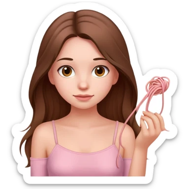 a long brown hair girl wearing a soft pink spaghetti top sticker