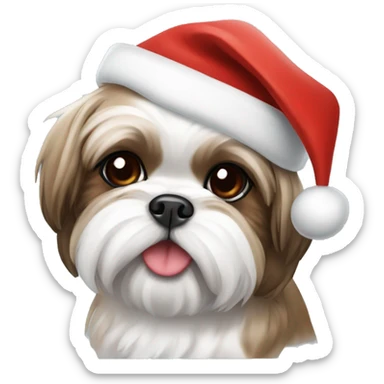 Brown and white female Shih Tzu in Santa hat sticker