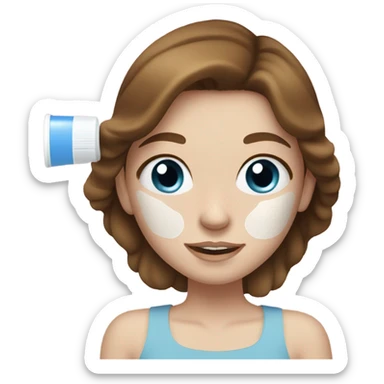 White Skin care on white freackles skin of a Brown hair blue eyes girl sticker