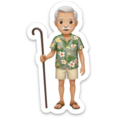 old man with cane and Hawaiian shirt and cream short sticker