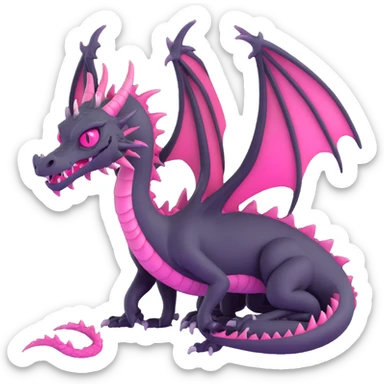 3D gothic dragon with pink eyes, elegant and mysterious sticker