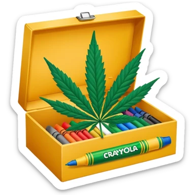 a box of crayola permanent markers with cannabis leaf sticker