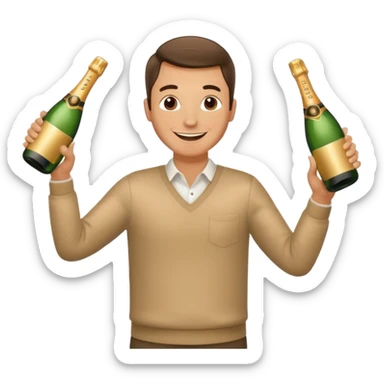 happy man raising two bottles of champagne sticker
