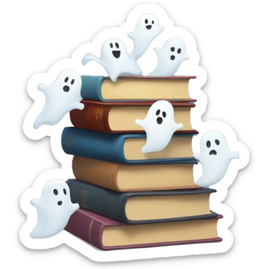 Stack of books with ghosts coming out of the books  sticker