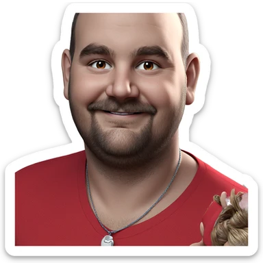 smiling man in red shirt sticker