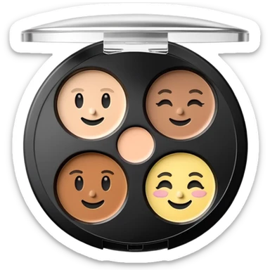 “3D emoji-style makeup product, a circular NYX face sculpting palette with three makeup pans inside (highlighter, contour, bronzer) in neutral tones. Realistic compact makeup item, soft shadows, glossy plastic lid, minimal Apple-style design, pastel background.” sticker