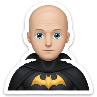 I Want a 25 years old man with glasses and blue eyes with no hair in a batman costume sticker