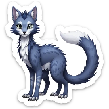 Kawaii dark edgy fantasy ethereal feline-vernid-sergal-fursona animal creature with a tufted tail full body with intricate markings  sticker