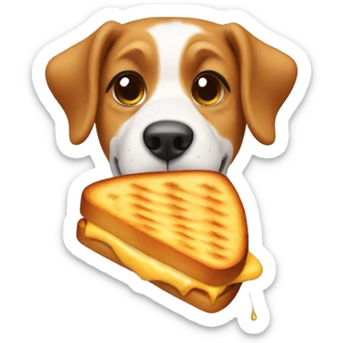 a dog eating a grilled cheese sticker