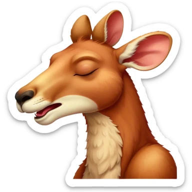 Cinematic Cute Yawning Adult Red Kangaroo Portrait Emoji, Head tilted slightly with a dramatic, wide-open yawn, showcasing a sturdy, reddish form with a distinct camel-shaped head, a relaxed elongated snout, and sleepy, half-closed eyes, Simplified yet irresistibly adorable features, highly detailed, glowing with a soft, cozy outback glow, high shine, relaxed yet expressive, stylized with a dash of whimsical charm, soft glowing outline, capturing the essence of a drowsy yet affectionate kangaroo that appears ready to stretch and yawn its way out of the screen! sticker
