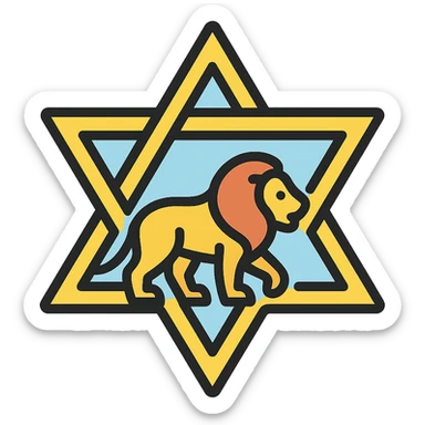 Star of David with a lion inside, lineal color icon with black outlines sticker