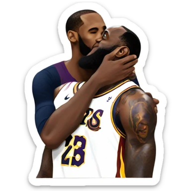 Tall guy with long hair kissing LeBron James  sticker