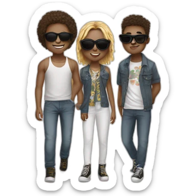 three cool white teenagers wearing sunglasses, wearing hipop cloth sticker