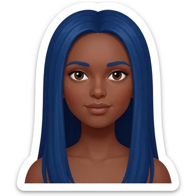Yellow skin woman memoji with long straight blue hair sticker