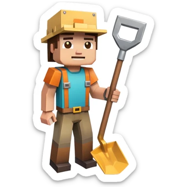 Minecraft character holding a shovel sticker