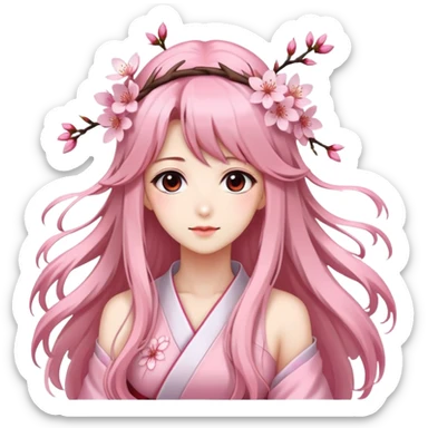 A Gorgeous Beautiful Anime Lady with a Sakura Cherry Blossom Headdress and Pretty Hair  sticker