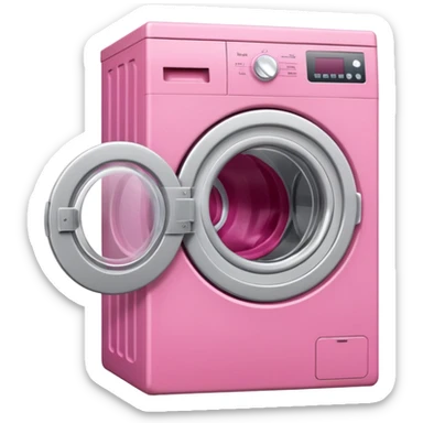 
pink washing machine mid-cycle with clothes tumbling inside sticker