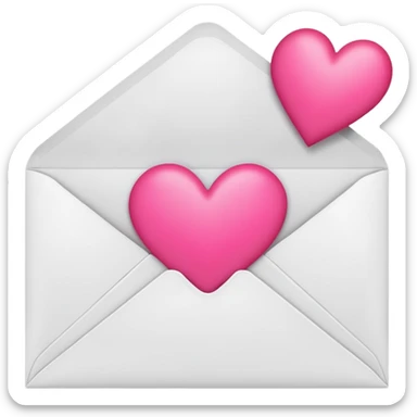 a white envelope featuring a bright pink heart in the center, on a solid light background sticker