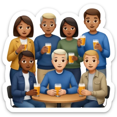Hundreds of young people, adults and seniors in casual clothing densely packed as a crowd at an afterwork meeting sticker