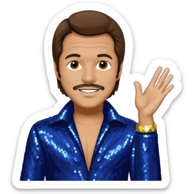 Harry Wayne Casey aka KC, Funk Singer (b.1951) from KC and the Sunshine Band with medium brown hair, indigo sequin disco outfit sticker