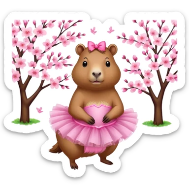 Cherry blossom-capybara wearing a pink tutu sticker