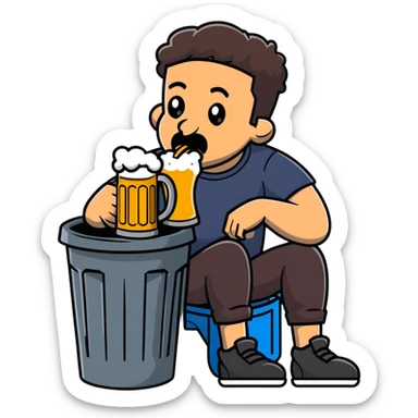 Armenian man drinking beer while sitting in a trash can sticker