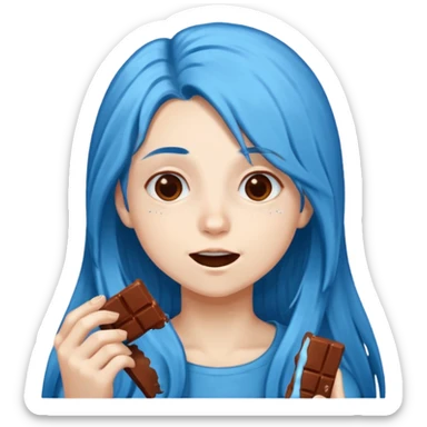 Long Blue haired person eating chocolate sticker