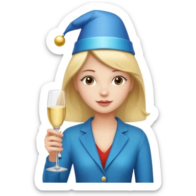 girl holding only Champagne bottle with party cap. sticker