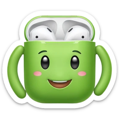 smiling cute green pea wearing airpods sticker