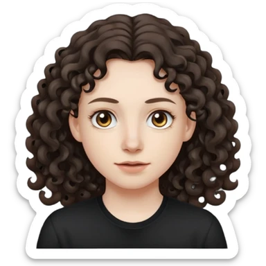Pale skin, long curly dark brown hair, medium brown eyes. sticker