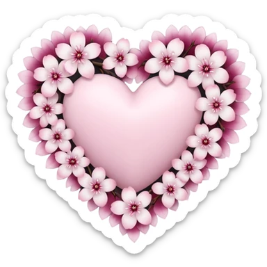 goth sakura heart, heart made of white sakura petals with pink accents, remove background sticker