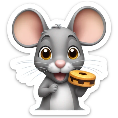 Cute mouse holding a jaffa-cake sticker