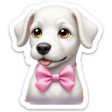White puppy with pink bow on hesd sticker