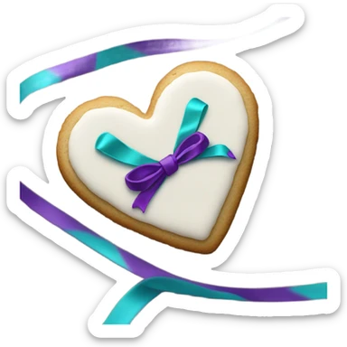 Cookie heart with purple teal awareness ribbon loop sticker