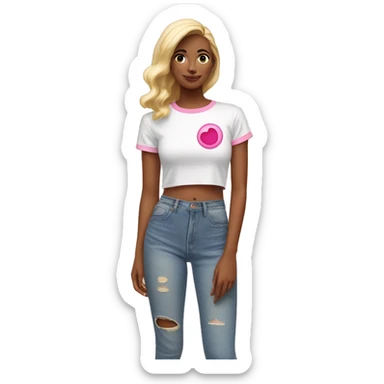 Camiseta blanca y un croptop sobre puesto rosado  sticker