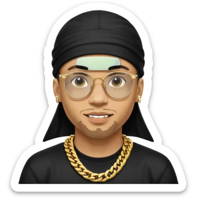 lightskin man with a black durag,a cuban link chain,glasses, and flexing grillz sticker