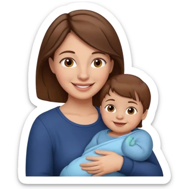 Mother holding 1 infant brown hair fair skin sticker